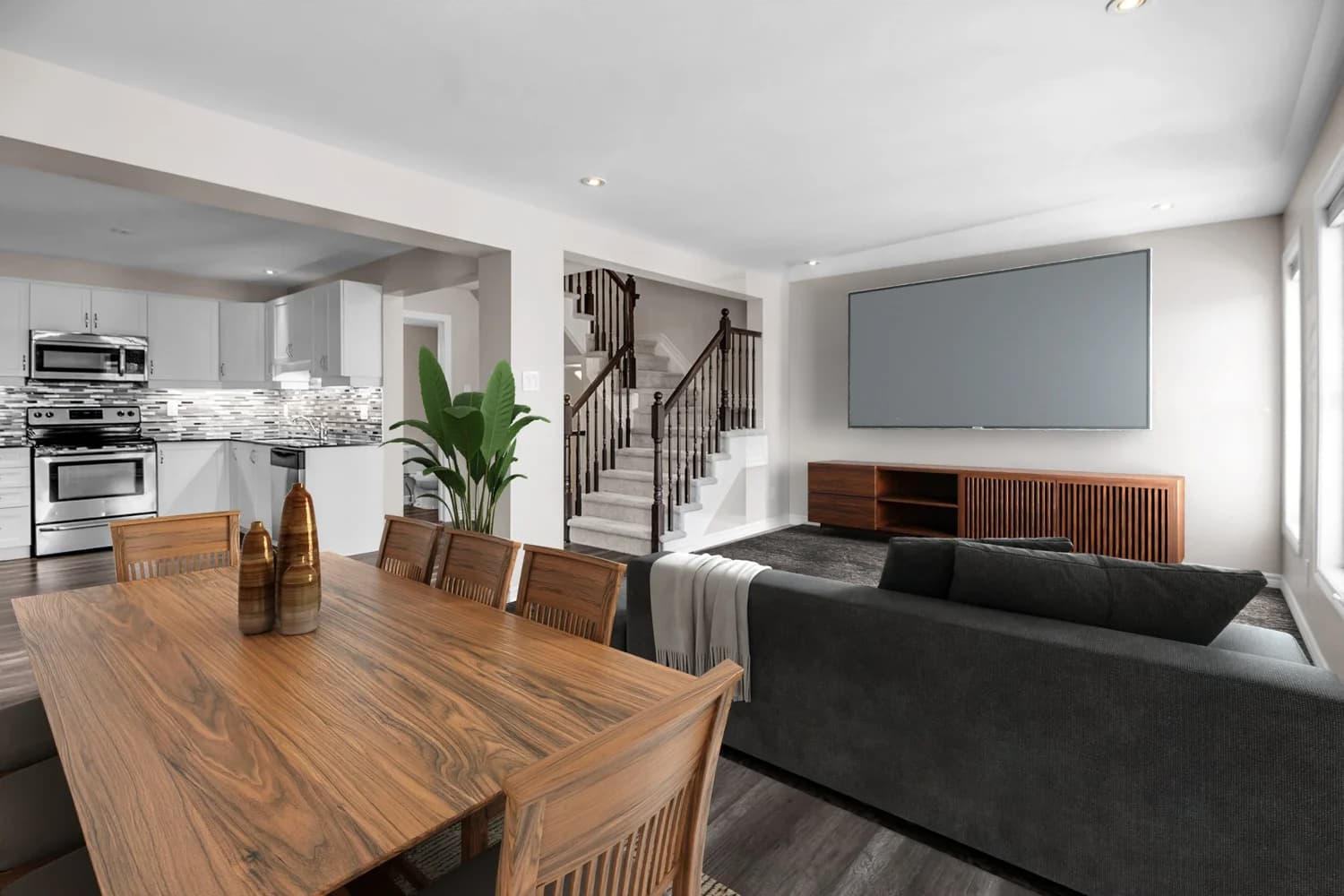 Open plan before and after virtual staging