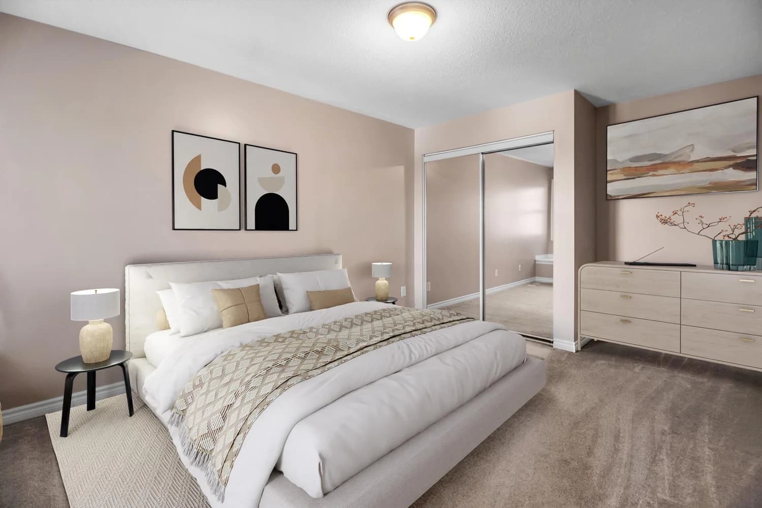 Virtually staged master bedroom — variant
